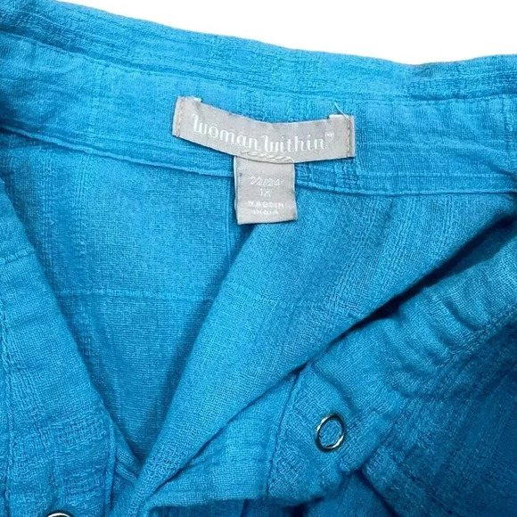 Woman Within Sky Blue Cotton Gauze Bigshirt 1X - Picture 4 of 4